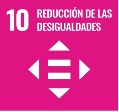 Icono de la meta 10 de ODS, con símbolos de igualdad y reducción de desigualdades.